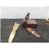 Image 8 : Ladies Glass with Gold Trim Oval Dresser Tray Spelter Statues