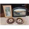 Image 1 : 2 Ornate Framed Petit Point Pictures 10'' Diameter 