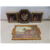 Image 1 : 3 Framed Sea Sheel Pictures and Wood Tray 