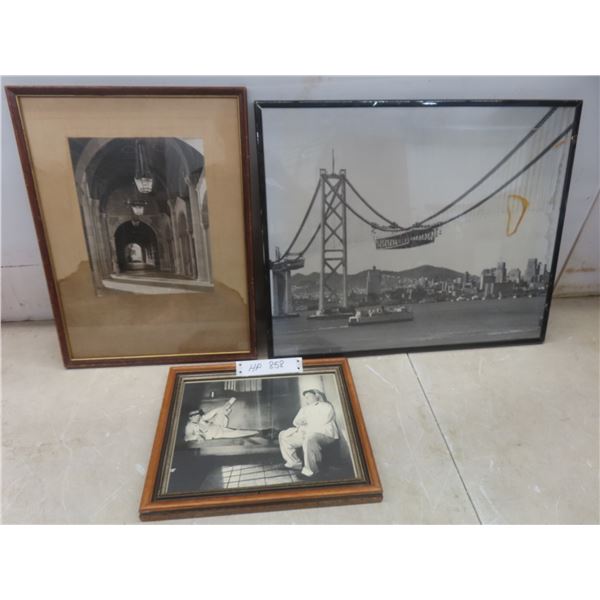 3 Black and White Framed Pictures Largest 20x16
