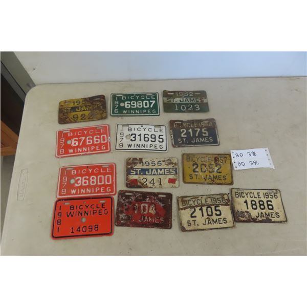 Vintage Lot of Winnipeg Bicycle License Plates,