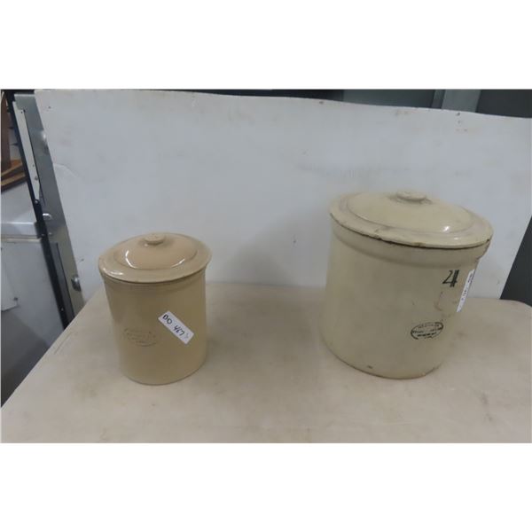 2 Vintage Medalta Crocks With Lids and Rare
