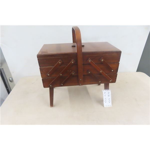 Vintage Wood Fold Out Sewing Kit Box Excellent 