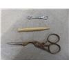 Image 5 : Vintage Childs Leather Gloves, Embroidary Scissor Set & 