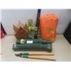 Image 1 : Garden and Lawn Care Lot - Plastic Evestrough, Tarp, Hedge Clippers, Elec Leaf Blower