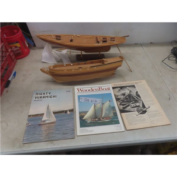 2 Wooden Ships - Largest 21 x 4 1/2 x 3 3/4 + Magazines