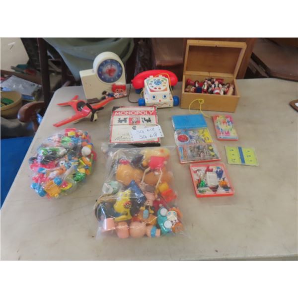 Fisher Price Phone, McDonalds Toys, Monopoly, Talking Alarm + More