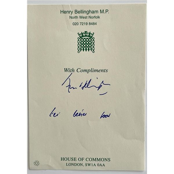 Member of Parliament Henry Bellingham signed stationary