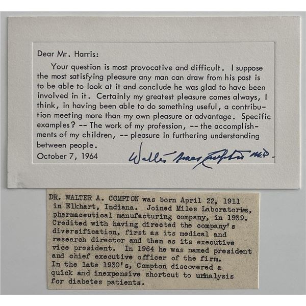 Dr. Walter A. Compton signed note and bio