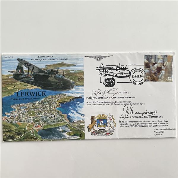 R.A.F. Saro Lerwick Flight Lt. John J. Graham and Warrant Officer John Humphreys signed First Day Co