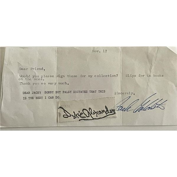 Dixie Alexander signed note