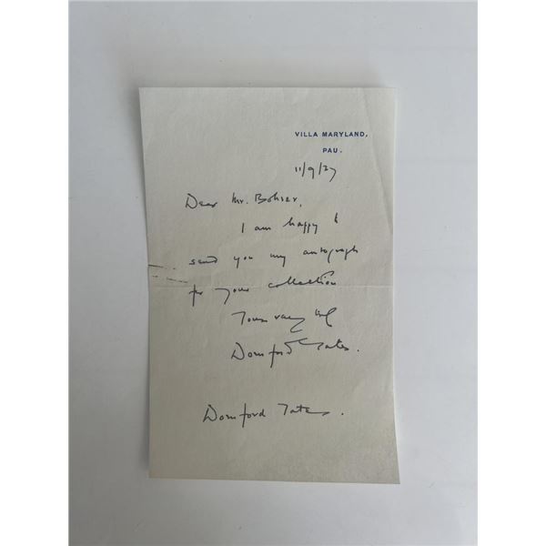 Author Dornford Yates personal note