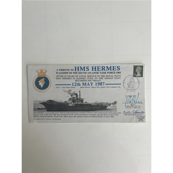 HMS Hermes Royal Navy signed FDC
