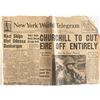 Image 1 : WWII 1944 New York World Telegram Original Vintage Newspaper - Churchill to Cut of Eire Entirely