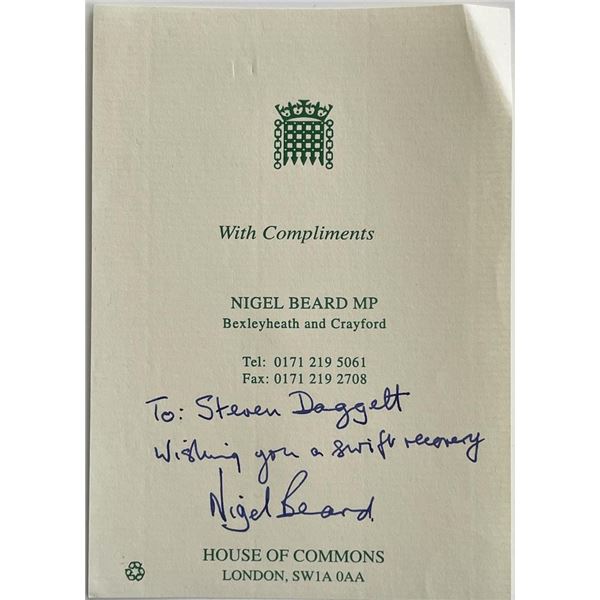 Member of Parliament Nigel Beard signed note