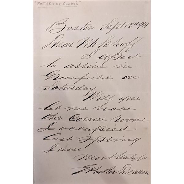 Church Deacon S. Parker Signed Note. 1894.