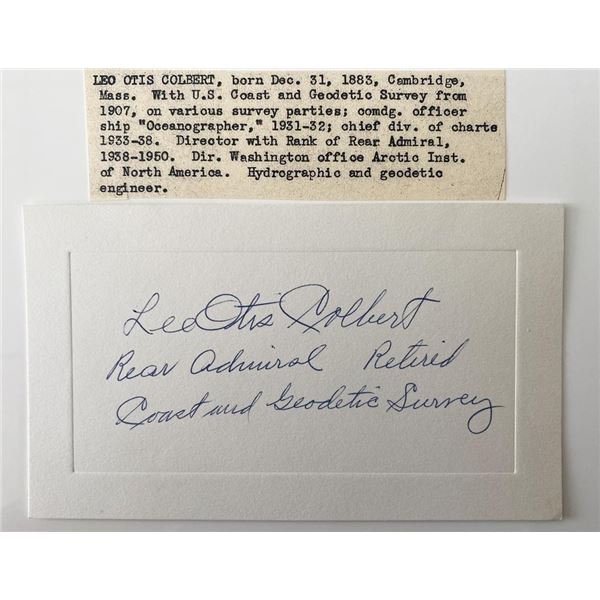 Rear Admiral Lee Otis Colbert signed note with bio