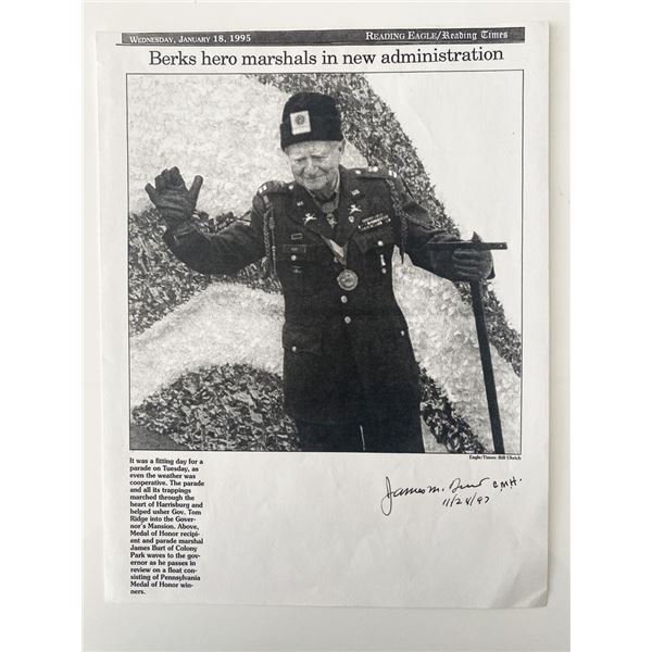 Medal of Honor Recipient James M. Burt signed photo