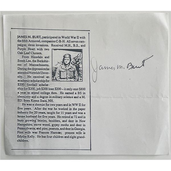 WW2 James M. Burt signed article cut