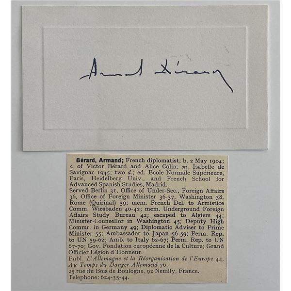 French diplomat Armand BÃ©rard original signature and bio