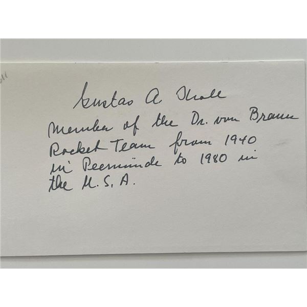 Rocket team member Gustav Kroll autograph note