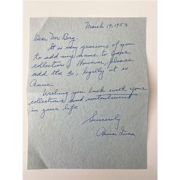 Anne Ives signed 1953 letter