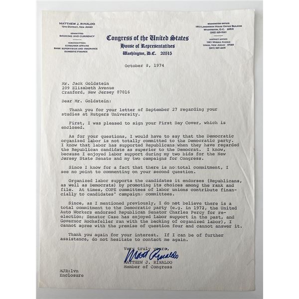 Congressman Matthew J. Rinaldo signed letterc