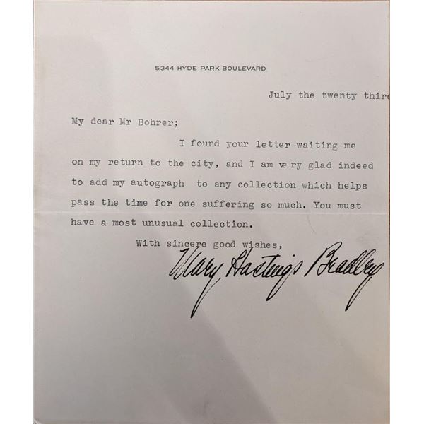 Mary Hastings Bradley Signed Note
