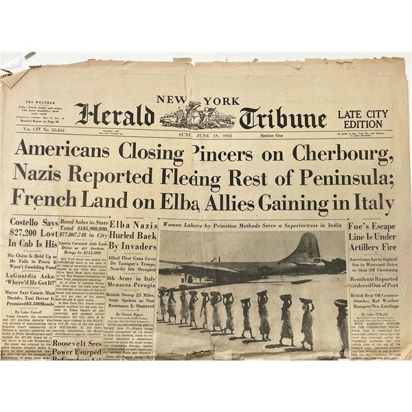 WWII 1944 New York Herald Tribune Original Vintage Newspaper