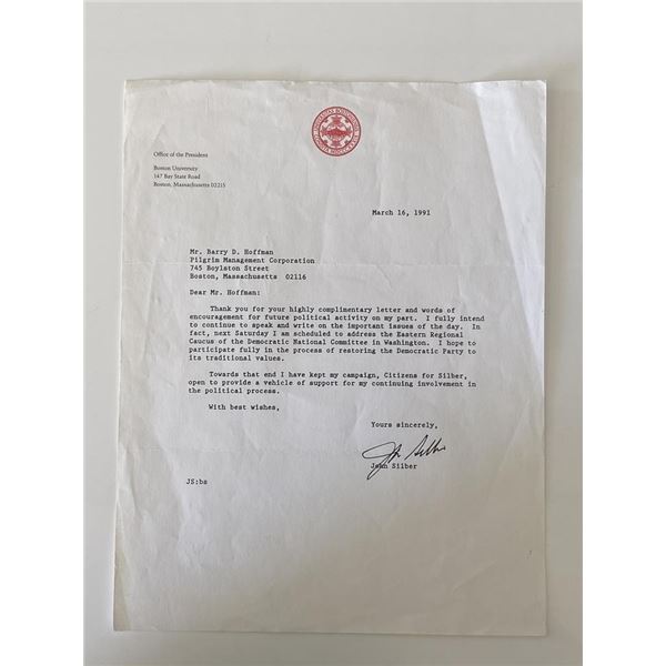 American academician John Silber signed typed letter