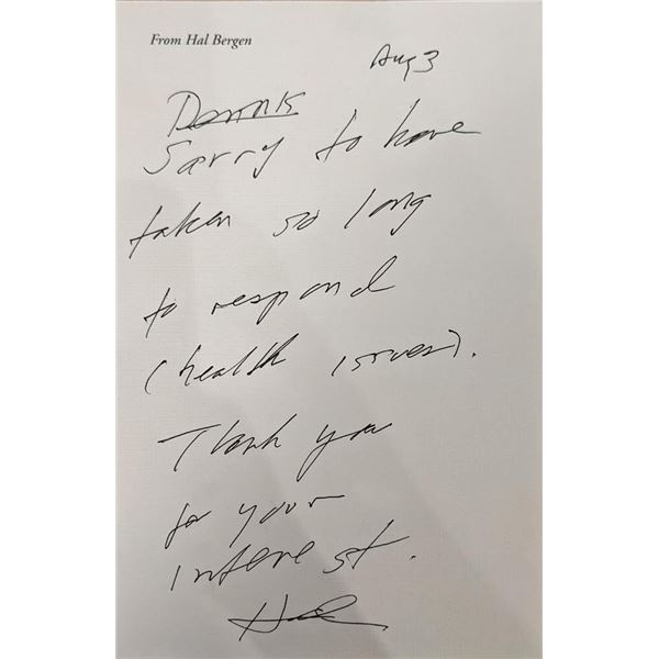 Hal Bergen Signed Note