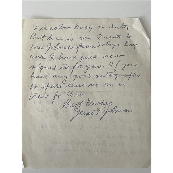 Rear Admiral Jesse G. Johnson signed note
