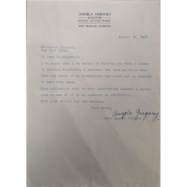Sculptor Angela Gregory Signed Letter