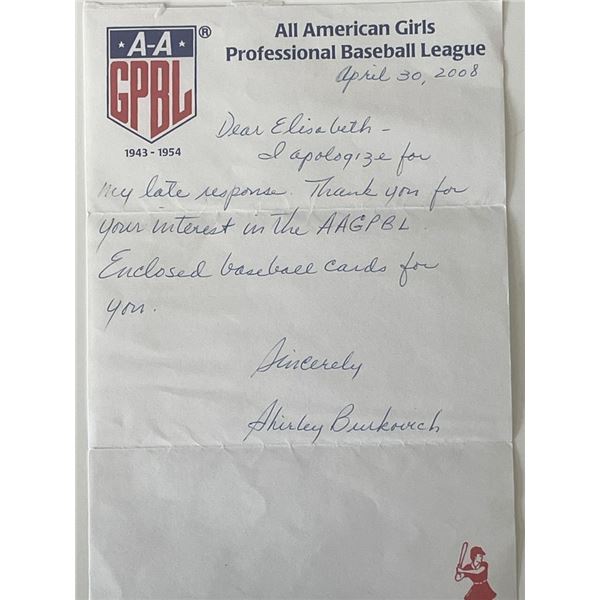 Girls baseball Shirley Burkovich signed note