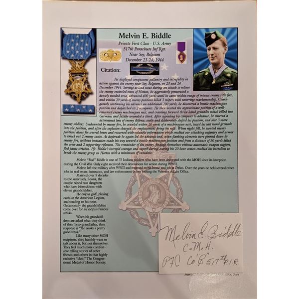 WW2 Melvin E. Biddle Signed Bio Page