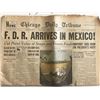 Image 1 : 1943 Chicago Daily Tribune - F.D.R Arrives in Mexico - Original Vintage Newspaper