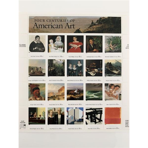 Four Centuries of American Art Sheet of 20 32 Cent Stamps Scott 3236