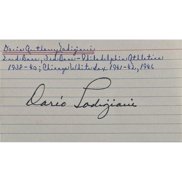 Baseball player Dario Lodigiani original signature and career info