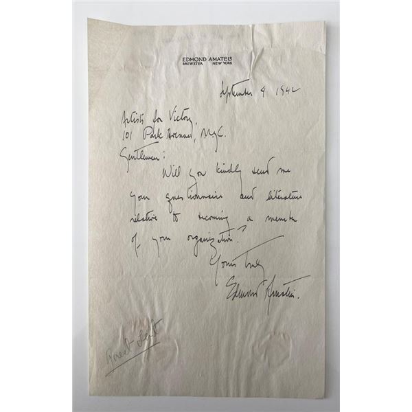 Sculptor Edmond Amateis signed letter