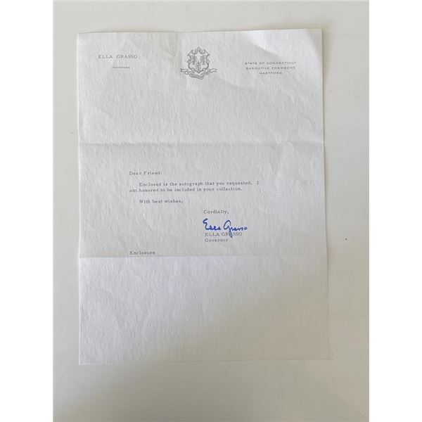 Governor of Connecticut Ella Grasso signed typed letter