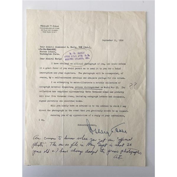 U.S. Navy Rear Admiral Alexander Early signed letter