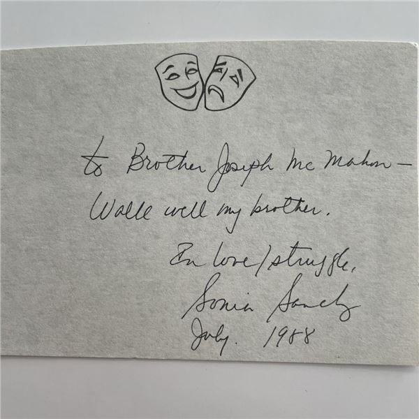 Poet Sonia Sanchez signed note
