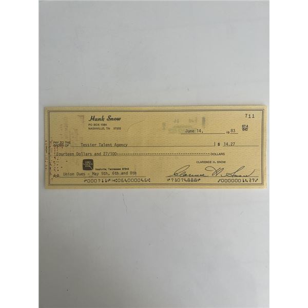Hank Snow personal check