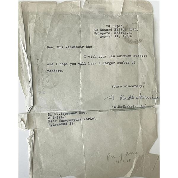 President of India S. Radhakrishman signed letter