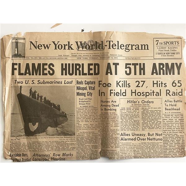 WWII 1944 New York World Telegram Original Vintage Newspaper