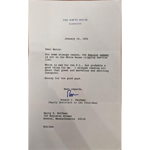 Ronald C. Kaufman Signed White House Note