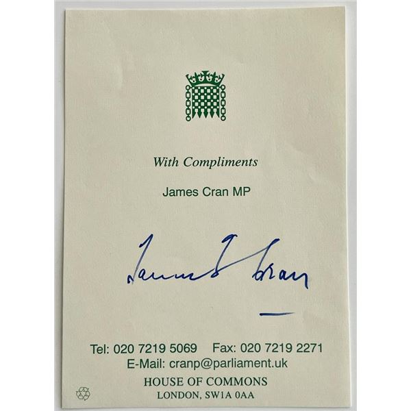Member of Parliament James Cran signed note