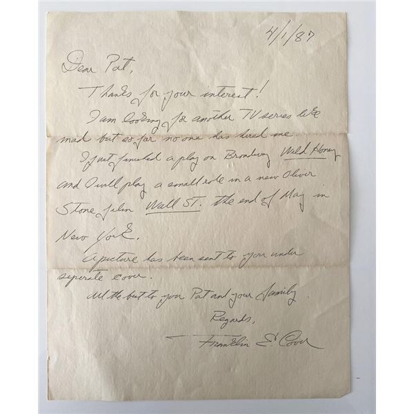 Actor Franklin Cover signed letter