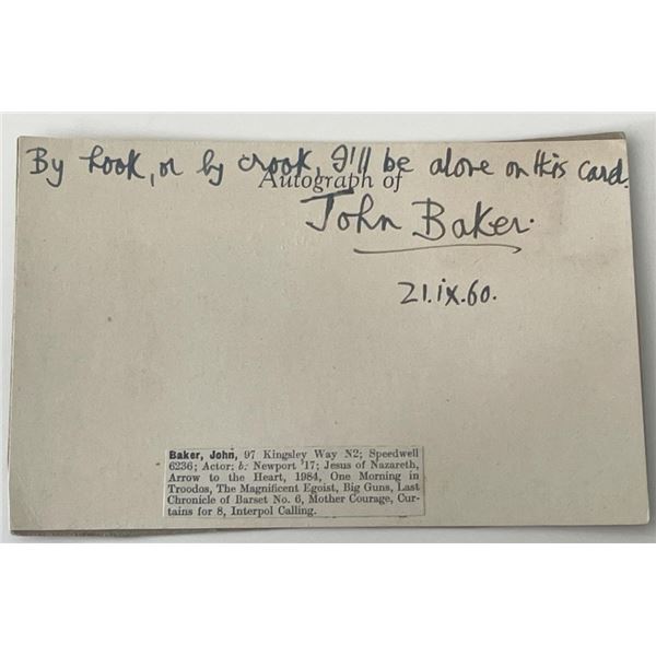 Actor John Baker autograph note