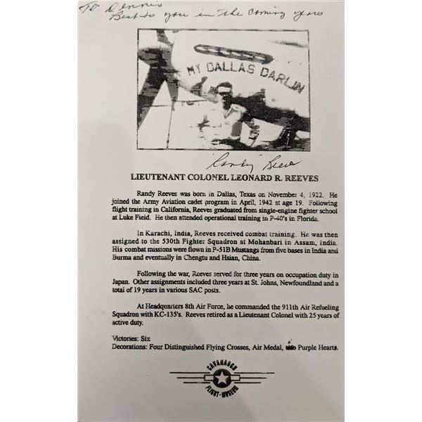 Lt. Col. Leonard R. Reeves Signed Bio Page